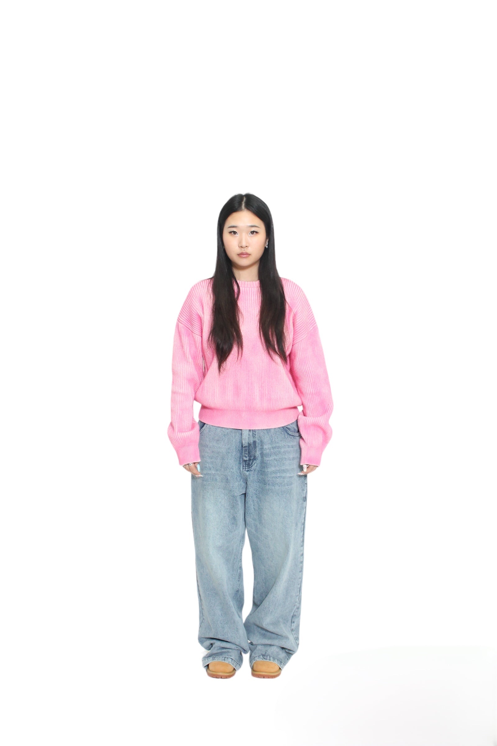 Carnation Pink Washed Knitted Sweater