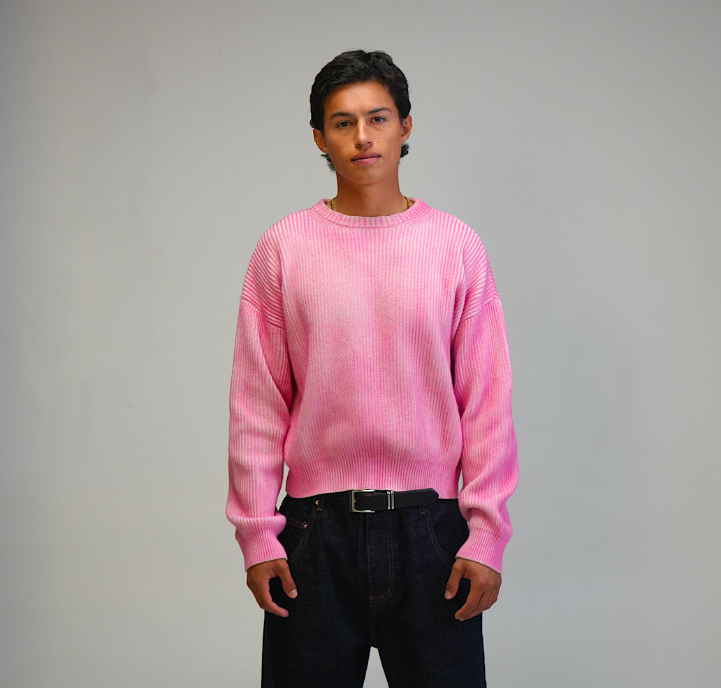 Carnation Pink Washed Knitted Sweater